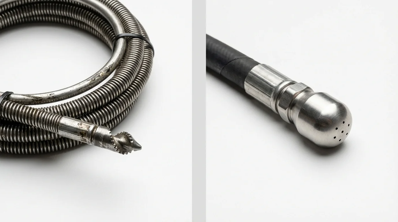 Drain snake cable and hydro jetting nozzle used for drain cleaning in Saint Johnsville, NY